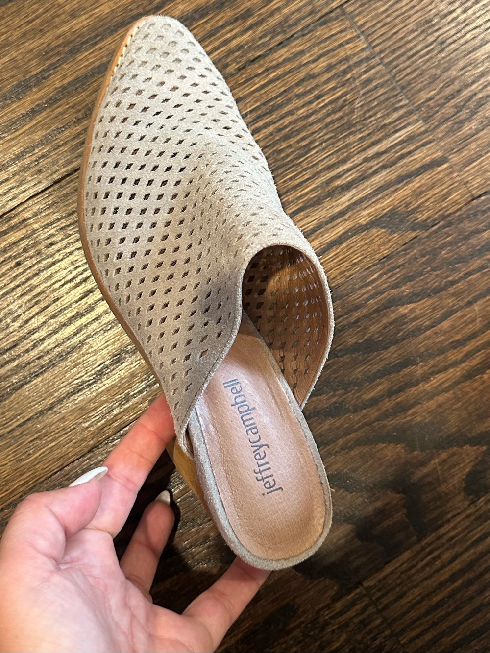 Jeffrey Campbell Taupe Perforated Slip-On Mule